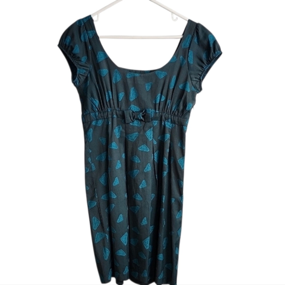 Divided H&M Vtg Geopetric Diamond Print Mini Dress Scoop Neck Puff Cap Sleeves 6